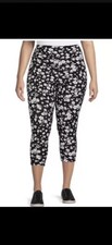 Terra And Sky Black Floral High Rise Capri Leggings 0X 14w NEW