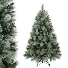 4ft Artificial Snow Frosted Christmas Tree w/376 PVC/Pine Needles Tips Pinecone