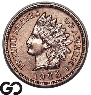 1905 Indian Head Cent Penny Lustrous Red Solid Gem BU RD