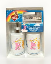 NEW Care Bears 3pc Bathroom Accessories Set Toothbrush Cup/Soap Pump/Storage Bin