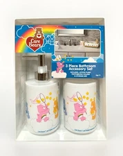 NEW Care Bears 3pc Bathroom Accessories Set Toothbrush Cup/Soap Pump/Storage Bin