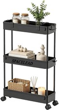 3 Tier Slim Rolling Storage Cart Bathroom Organizer Mobile Utility Shelf Black