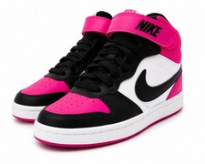 Nike Court Borough Mid 2 Kids Shoes Pink Black White Size 4Y Youth EUC