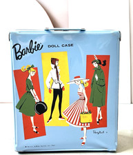 1961 Vintage Mattel "Ponytail" Barbie Doll Blue Vinyl Double Case SEE PHOTOS 