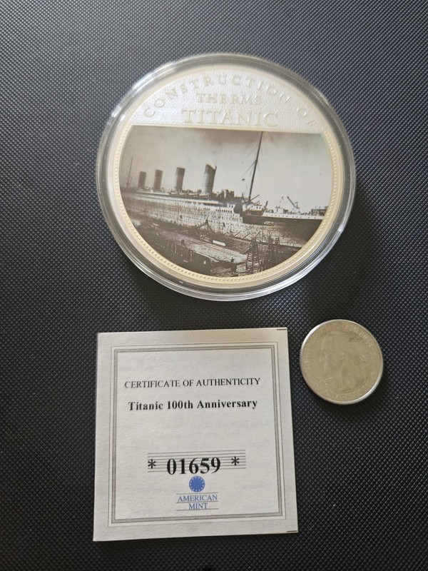 100th anniversary RMS Titanic 2 3/4 inches silver plated proof  medallic "coin"