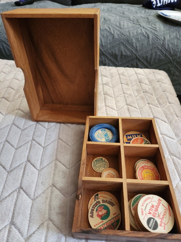 35 MILK CAPS IN A DISPLAY CASE-REPRODUCTION