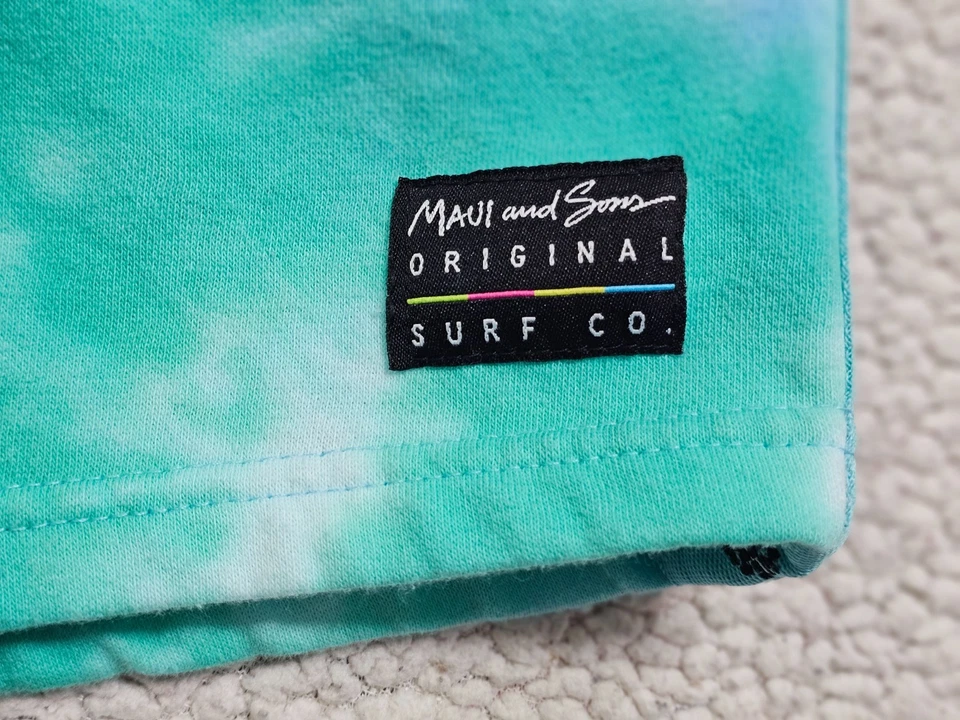 Pantalones Cortos Maui and Sons Para Hombre Medianos Azul Verde Tie Dye Surf Bolsillos Cordón Logo Foto 2 de 4