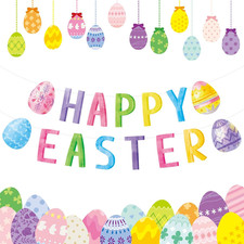 Happy Easter Decorations Banner - DIY Paper Eastesr Banners, Spring Watercolor E
