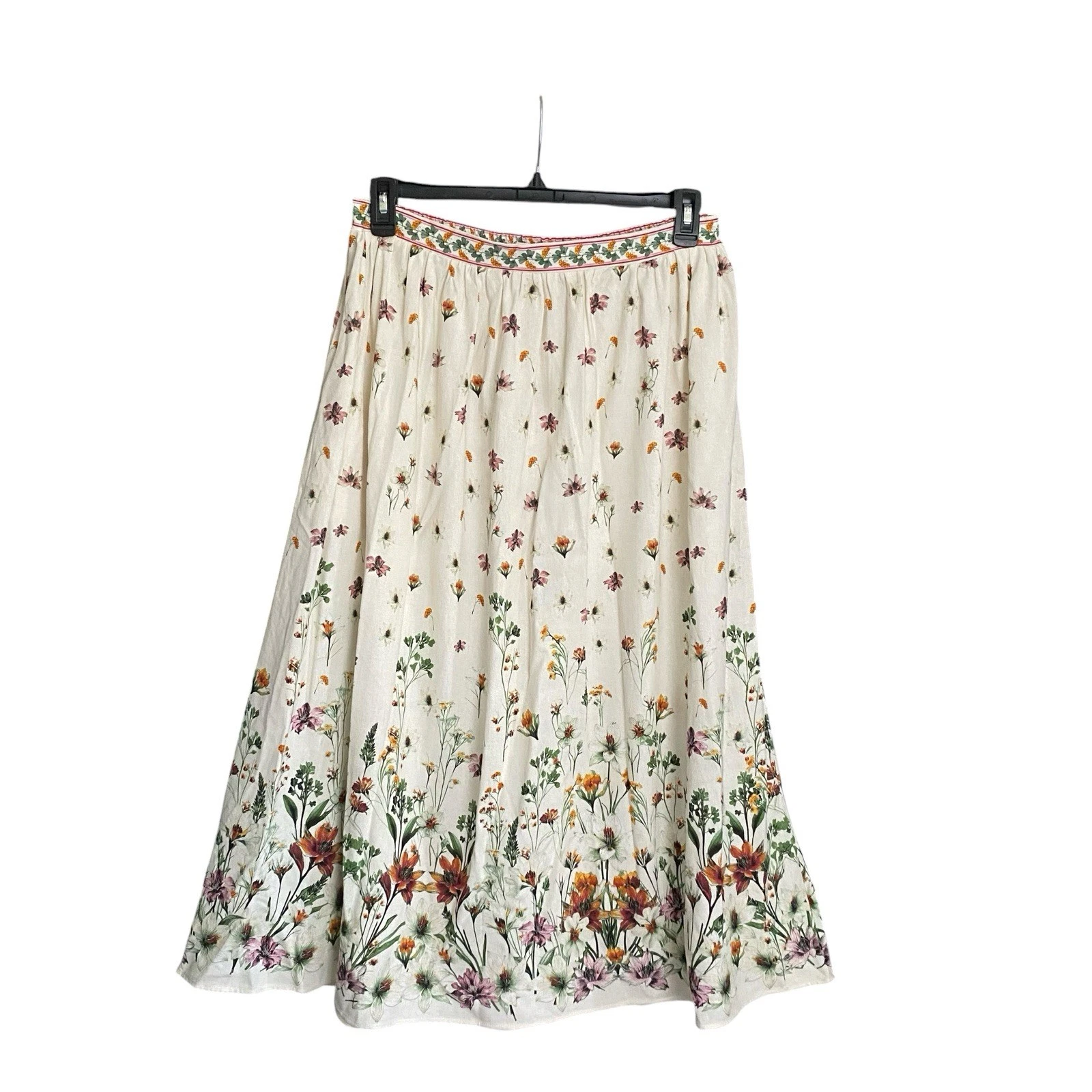 Max Studio Floral Linen Blend Midi Skirt Women’s XL Boho Cottagecore Pockets