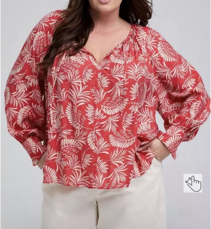 Torrid Size 2 Belle Isle Blouse Red & White Floral Peasant Style Blouse NWT