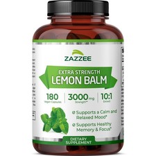 Zazzee Organic Lemon Balm 10:1 Extract – 3000 mg per Capsule, 180 Vegan Capsules