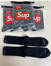 New Supreme Hanes Crew Socks Black 4 Pack Size 6-12 Cushioned Streetwear - SALE