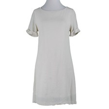 Interi Dress Sz S Ivory Lined Round Neck Cuffed Short Sleeve Pullover 100% Rayon