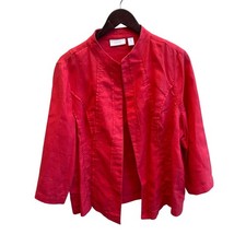 Chico  s Coral 100 Linen Open Front Jacket Size 2 L 