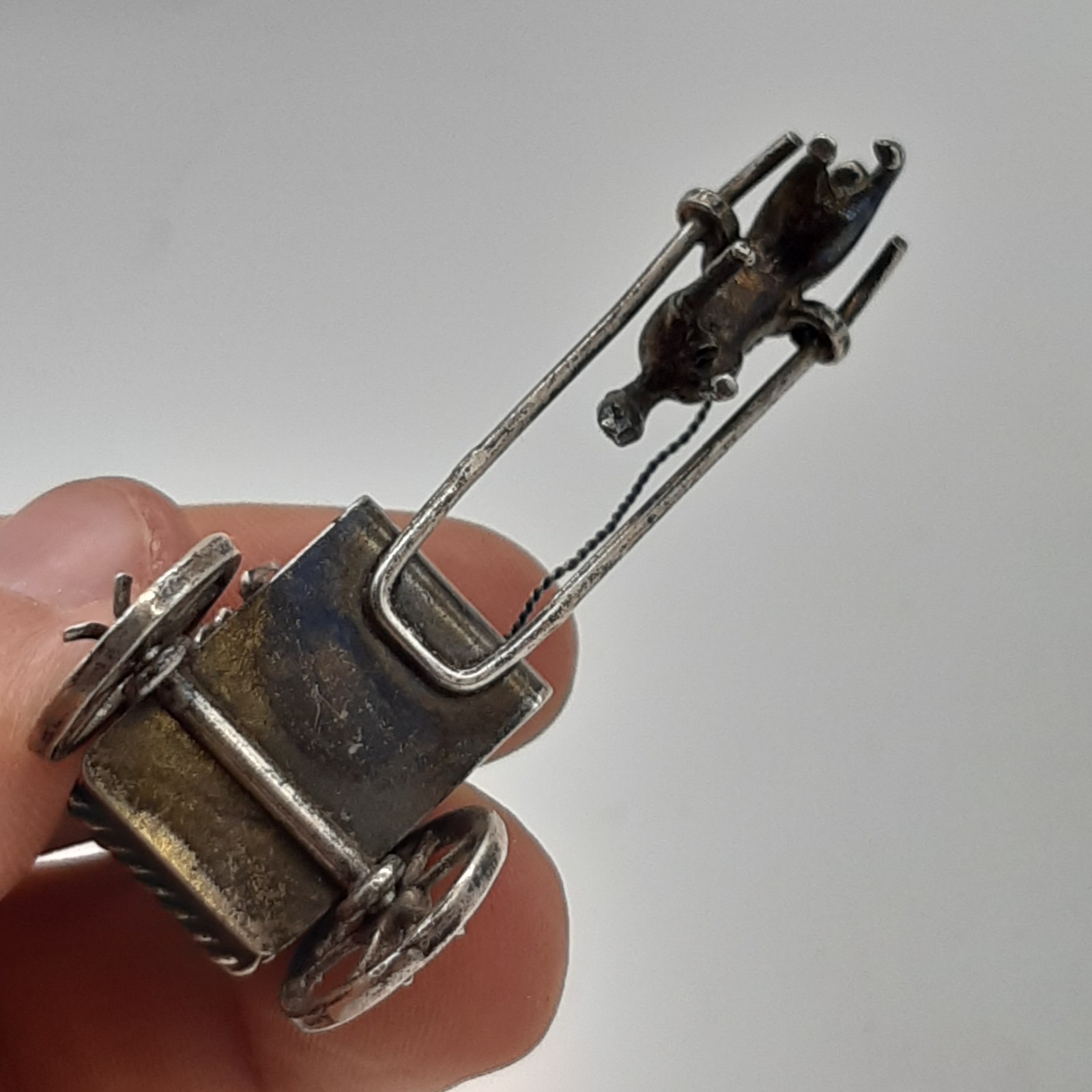 Vintage Sterling Silver Miniature Horse Drawn Rickshaw Hansom Cab Moveable image 5