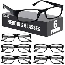 6 Pack Reading Glasses, Traditional Black Frames, for Men and Women, with Com...
