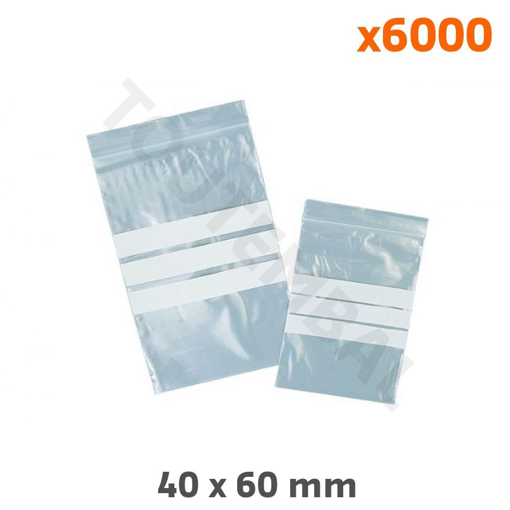 Sachet zip inscriptible 40x60 mm avec bandes blanches lot de 6000