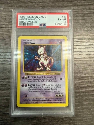 1999 Pokémon Base Set Mewtwo Holo (#10) – Shadowless, PSA 6 EX-MT