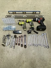 Miscellaneous Tools- Ryobi Screwdriver, Drill, Gearwrench, Wood Toolbox, Allen &