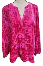 Soft Surroundings Velvet Burnout Lined Blouse Size Large NWT Boho Artsy Pink