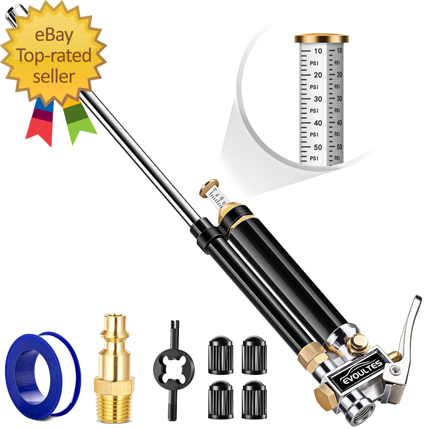 Heavy Duty Tire Inflator with Pressure Gauge 16.5 Inch Exten