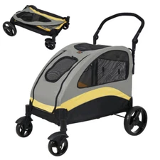 X-Large Capacity Folding Pet Dog Stroller Strong Stroller w/ Portable Two Doors