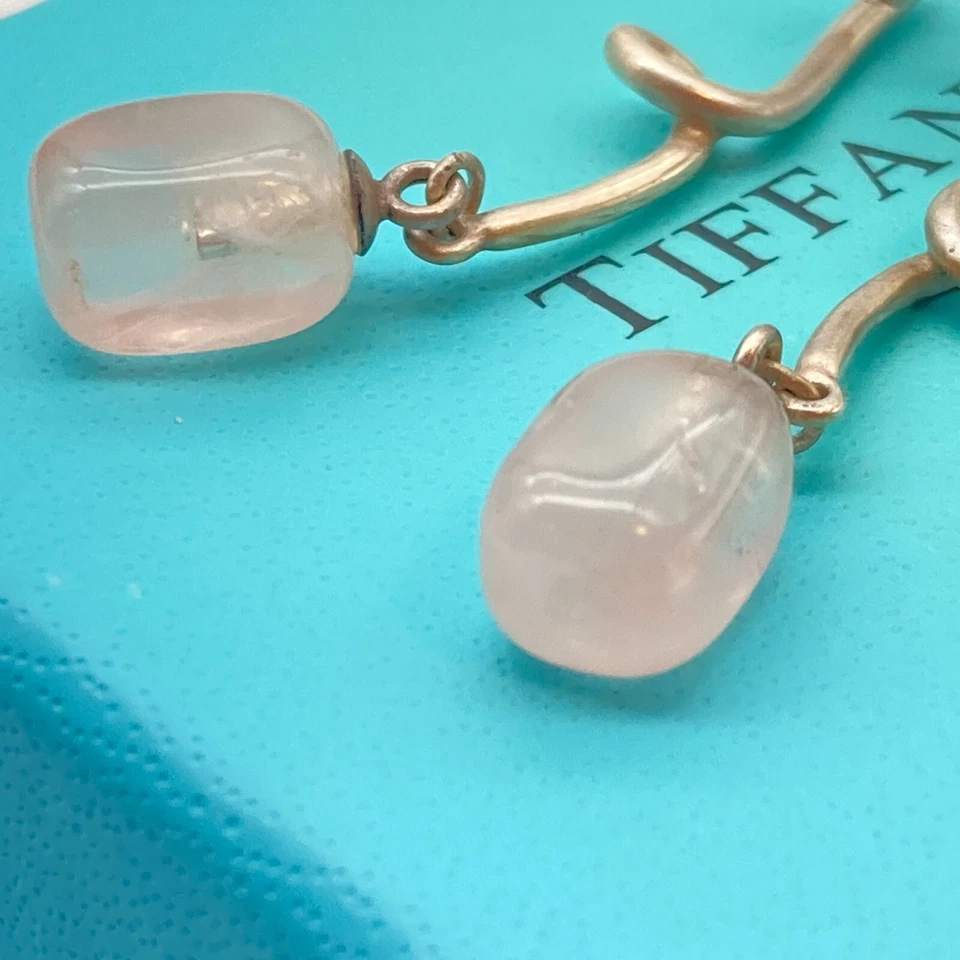 Tiffany & Co. Rose Quartz Gemstone Twist Dangling Earrings Silver 3.1g - Image 3 of 4