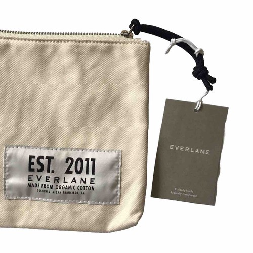NWT Everlane Organic Canvas Pouch Cosmetic Makeup Zip Bag Beige Logo 13W x 7H - Picture 11 of 11