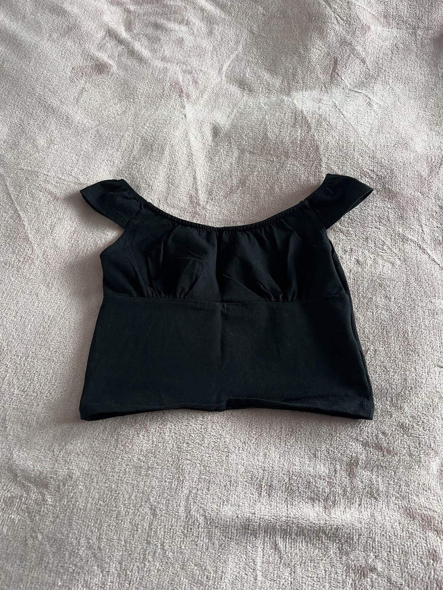 motel rocks black bardot off the shoulder crop top