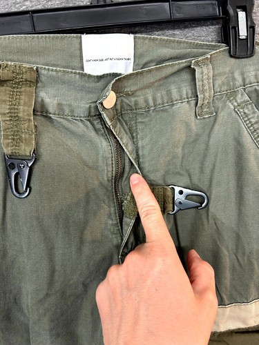 Pantalones cargo Mnml para hombre 34 verde oliva algodón retazos tiro medio bolsillos cremallera mosca - Imagen 2 de 10