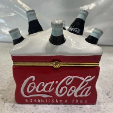 2002 Coca Cola Coke Ceramic Hinged Cooler with Bottles Multipurpose Box