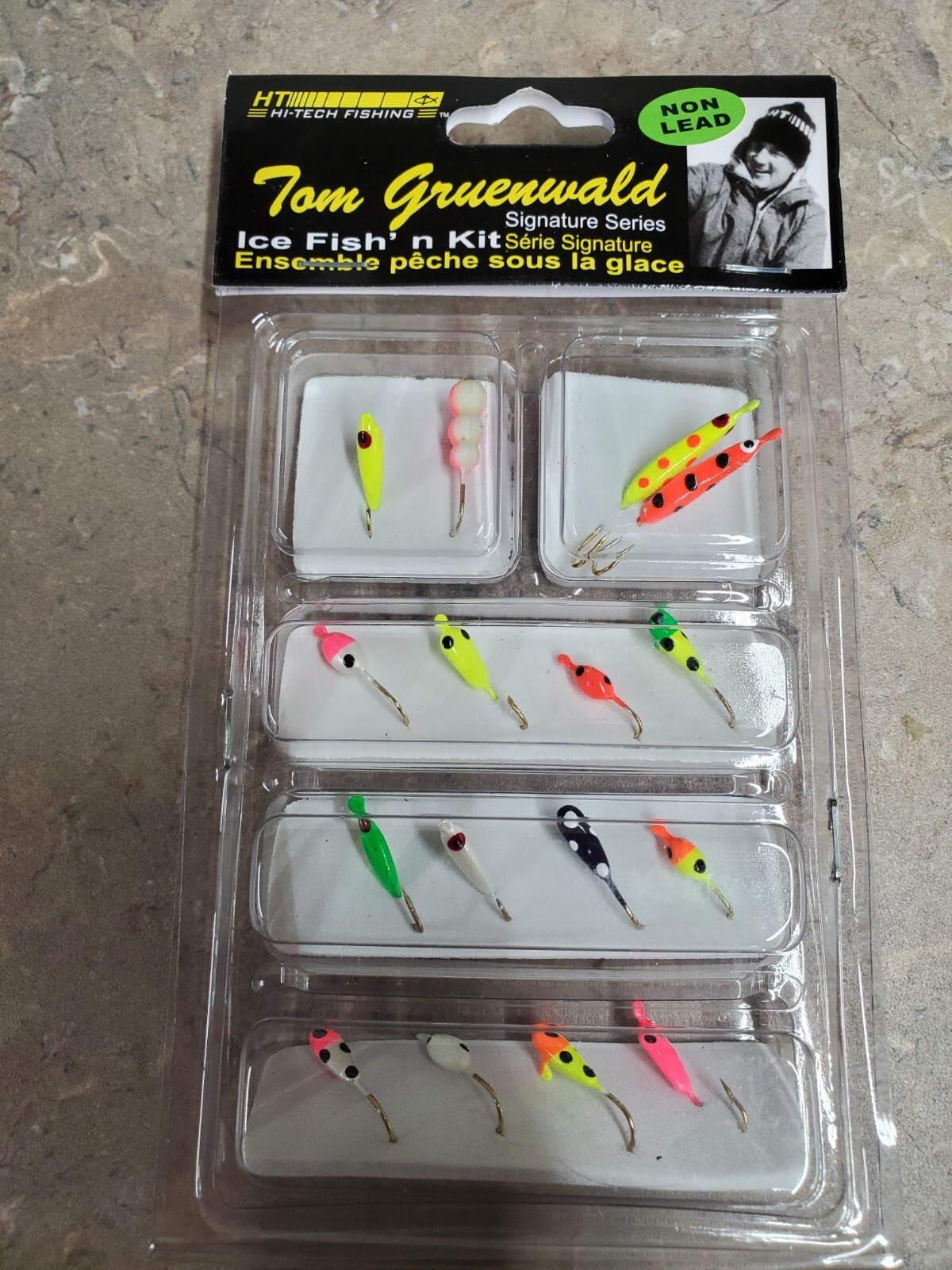 TOM GRUENWALS SIGNATURE SERIES 15-PIECE NON-LEAD GLOW-IN-DARK ICE FISHING JIGS