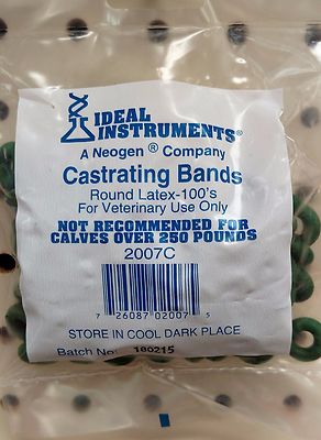 Elastrator Castrating Docking 100ct Bands Rings Calf Goat Sheep Lambs Pigs