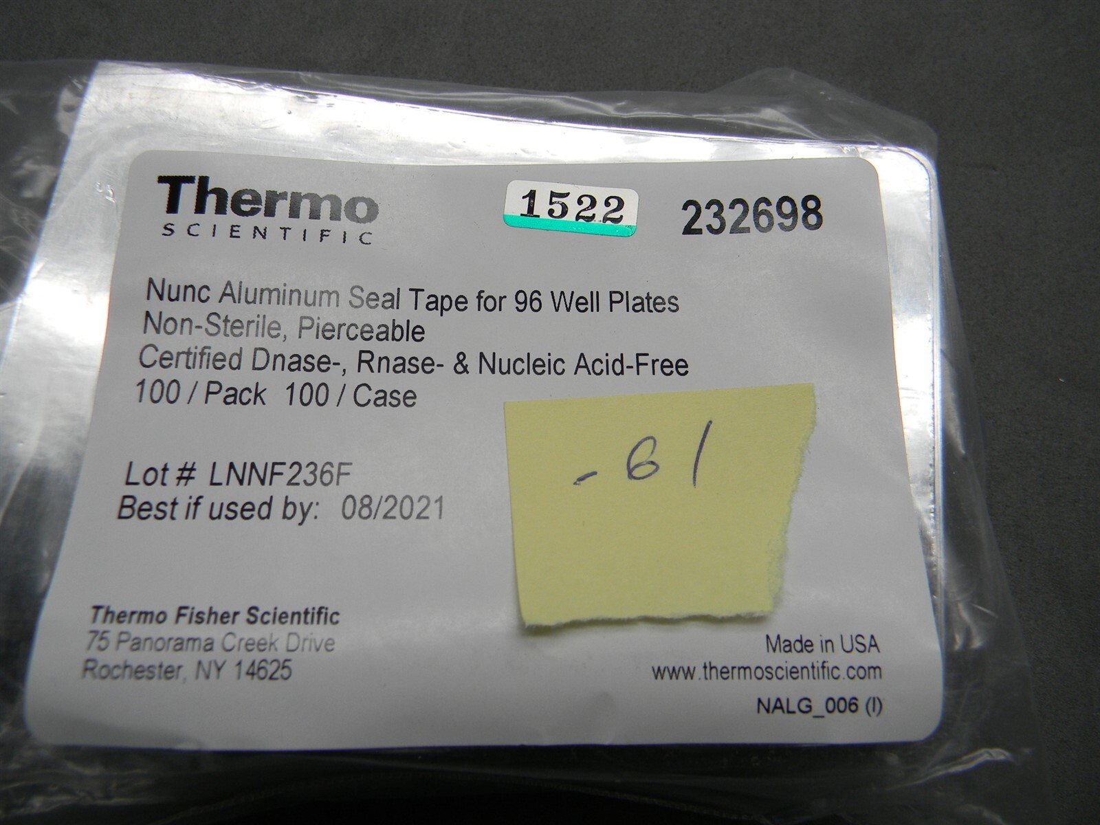 Thermo NUNC 232698 Aluminum Sealing Tape for 96 Well Plates Non Sterile 100 Pac for sale online