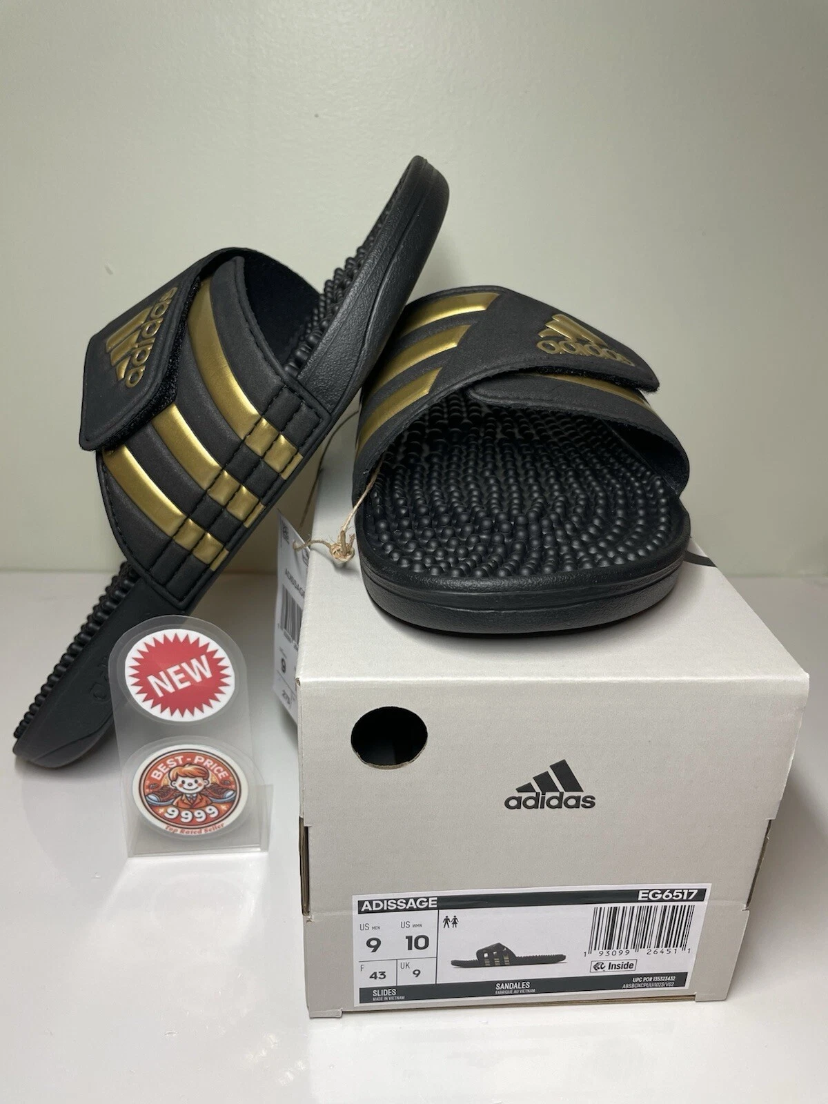 Sandali da massaggio Adidas Adissage Slides EG6517 nero oro nuovi
