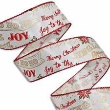 Merry Christmas Joy To The World Noel Jingle Wired Ribbon 1.5"W x 10 Yards