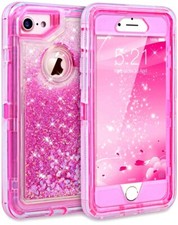 For iPhone 7 Plus / 8 Plus Transparent Glitter Quicksand Liquid Case Hot Pink