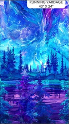 24'' X 44'' Panel Arctic Night Sky Scenic Ombre Blue Cotton Fabric Panel (D486.83)