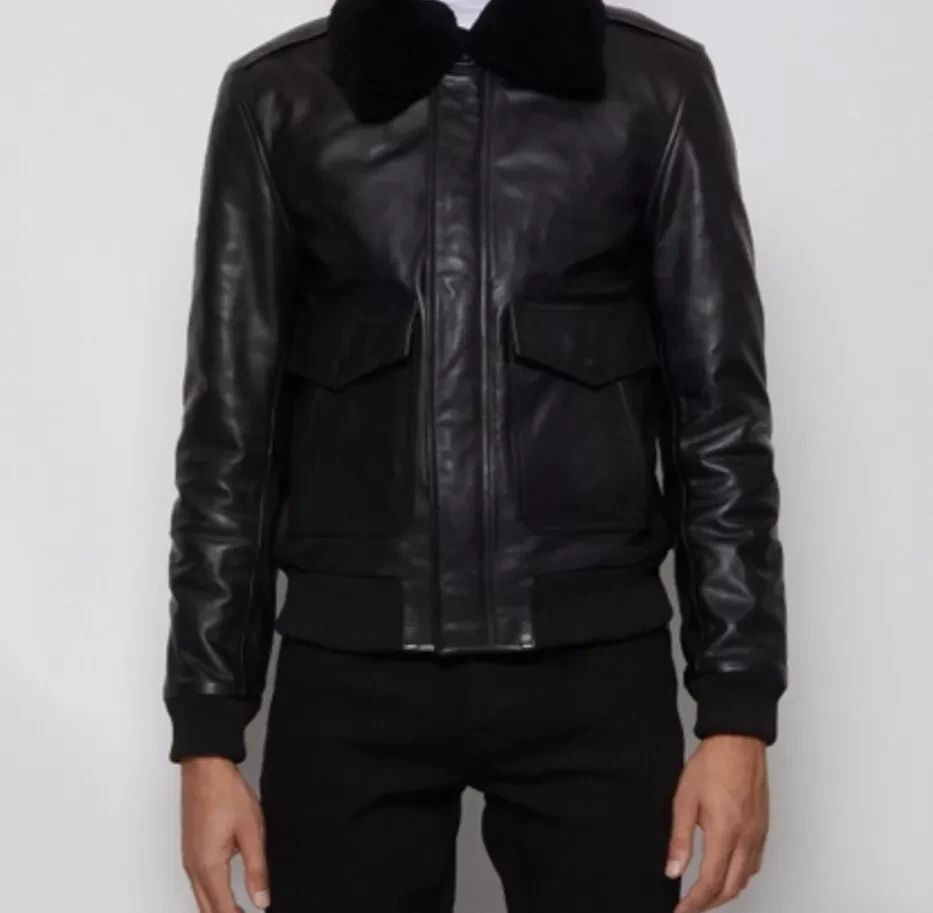 £900 BLK DNM PILOT CALF LEATHER JACKET. RRP- £900 SHEARLING Bomber Aviator - Image 3 of 4