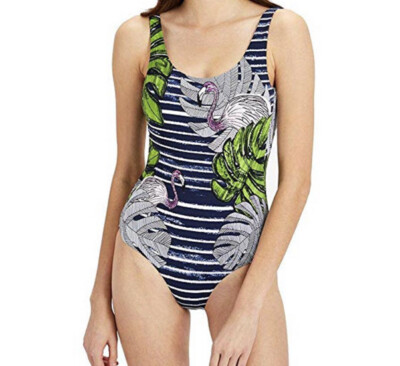 NWT Onia Kelly One-Piece Swim Suit, Flamingo Stripes Size S