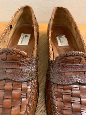 Moreschi Brown Penny Woven Leather Loafers Made In Italy 