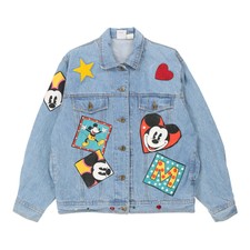 Mickey Mouse Disney Cartoon Denim Jacket - Medium Blue Cotton