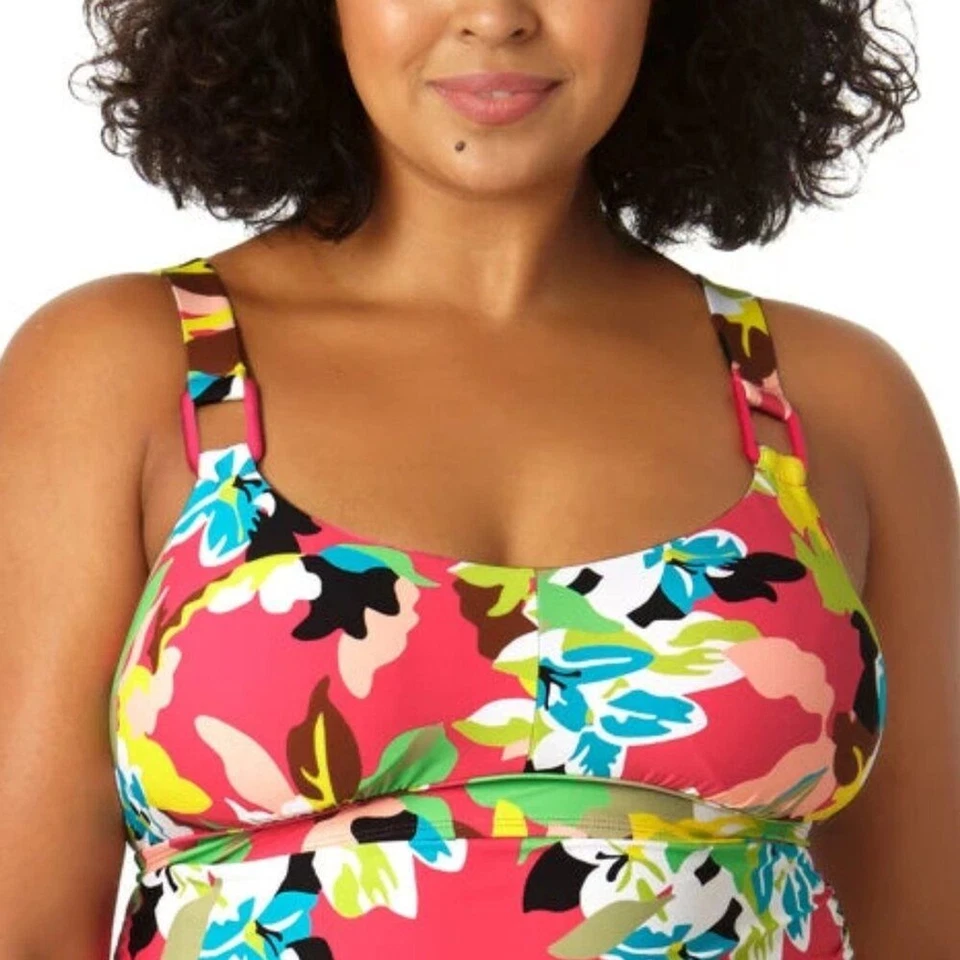 Camiseta Tankini Anne Cole Mujer 20W Talla Grande Fiesta Fácil Anillo Tri Rosa Foto 4 de 4