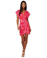 Adrianna Papell Women's Floral-Print Faux-Wrap Dress, RED/PINK, SIZE-6