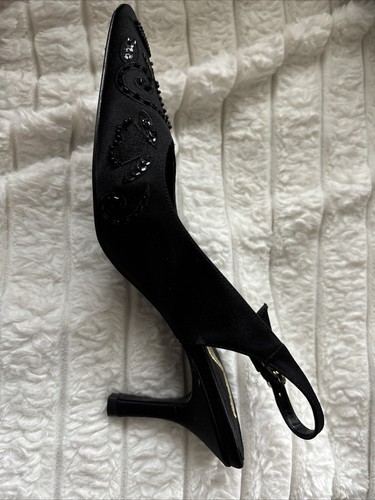 Nina Black Satin Sequin Size 7 Sling Back Pump Shoe, Holiday/Wedding/formal - Picture 5 of 7