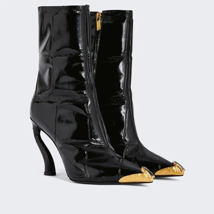 Botas de tornozelo femininas estilo americano biqueira pontiaguda couro camurça real salto alto - Imagem 2 de 4