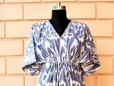 IKAT Caftan Indian Gray Nightwear Gown Maxi Gown Dress Hand Block Caftan Dresses