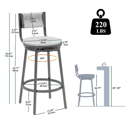 Set of 2 Bar Stools Bar Chairs Modern Kitchen Counter Height Dining Chair - Picture 15 of 51