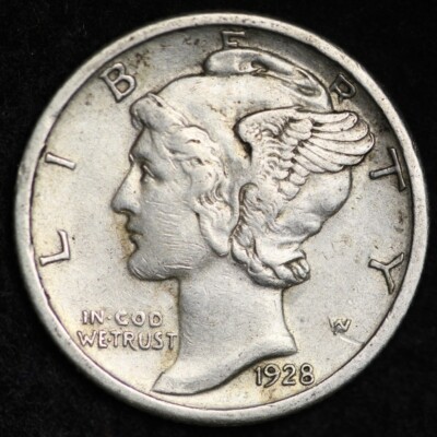 1928-S Mercury Dime CHOICE AU FREE SHIPPING E265 T