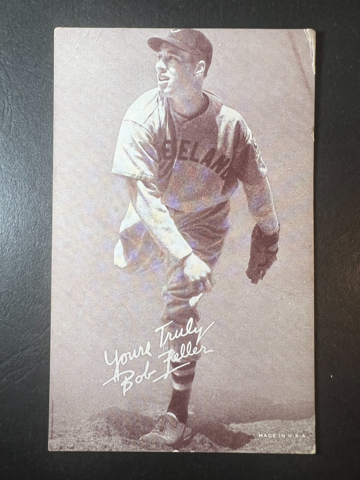 1939-46 Exhibits Salutations Bob Feller pitching, creased